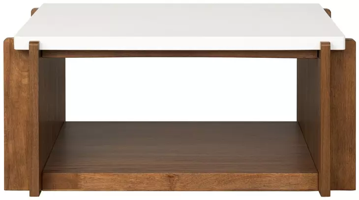 Lincoln White and Walnut Square Stone Top Occasional Table Set with Casters