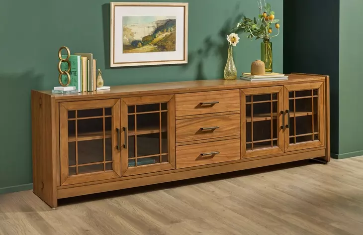 Lincoln Warm Walnut 92" TV Stand with USB Charging