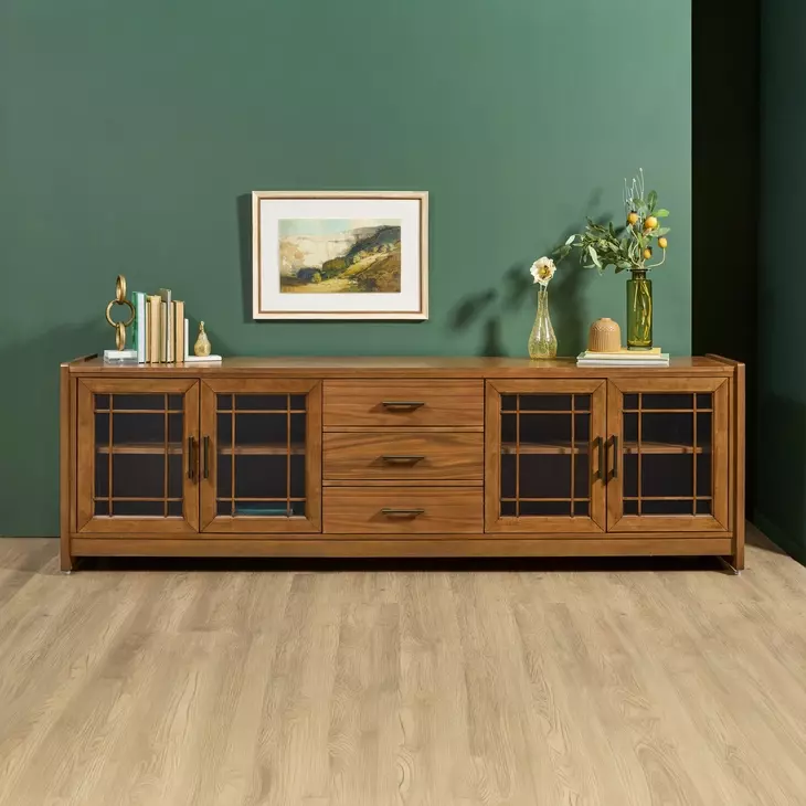 Lincoln Warm Walnut 92" TV Stand with USB Charging