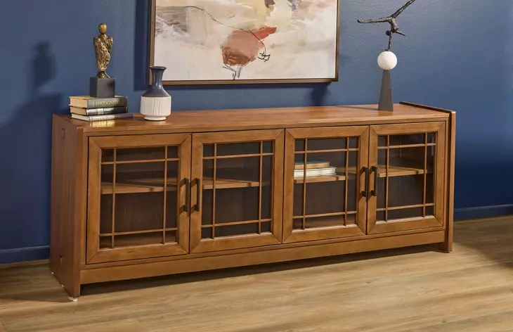 Lincoln Warm Walnut 76" TV Stand with USB Charging