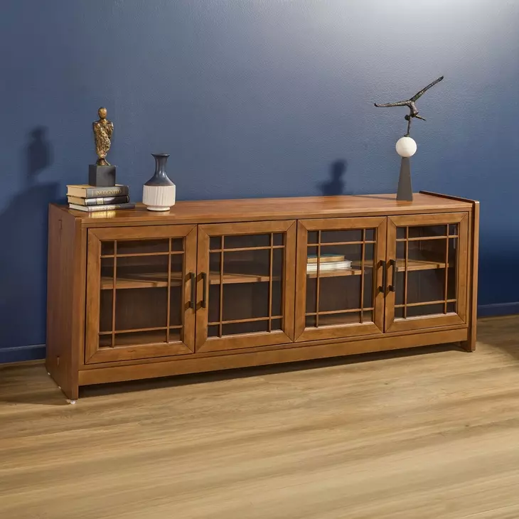 Lincoln Warm Walnut 76" TV Stand with USB Charging