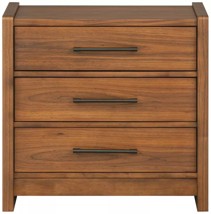 Lincoln Warm Walnut 3 Drawer Nightstand with USB Charging