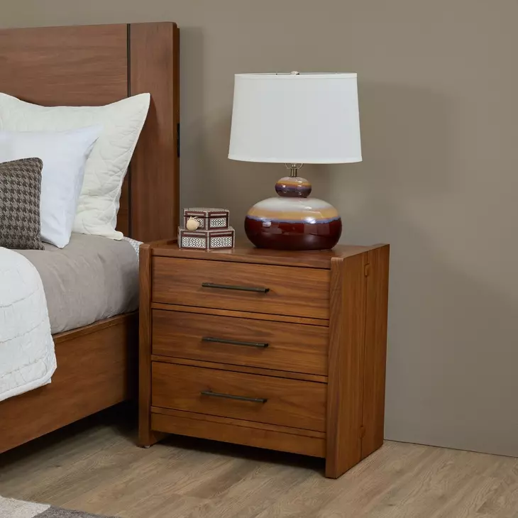 Lincoln Warm Walnut 3 Drawer Nightstand with USB Charging