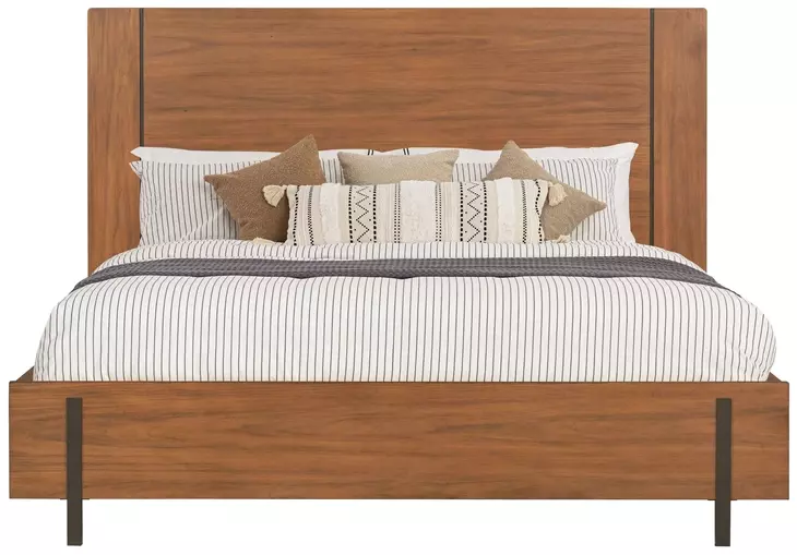 Lincoln Warm Walnut King Platform Bed with USB Charging and LED