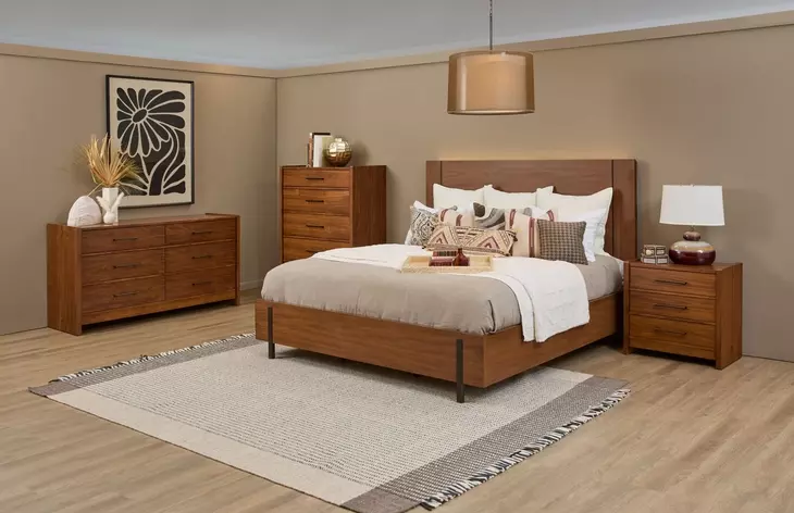 Lincoln Warm Walnut King Platform Bed with USB Charging and LED