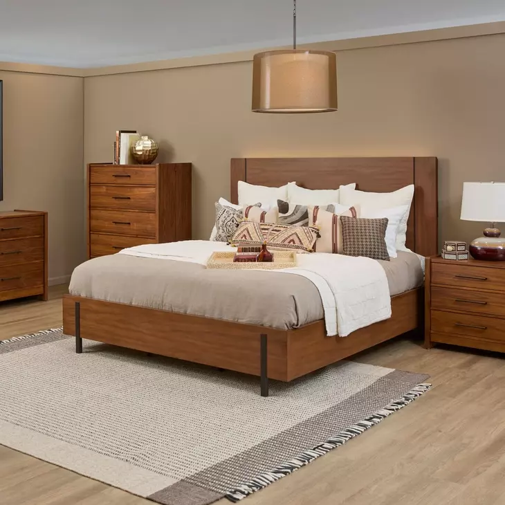 Lincoln Warm Walnut King Platform Bed with USB Charging and LED