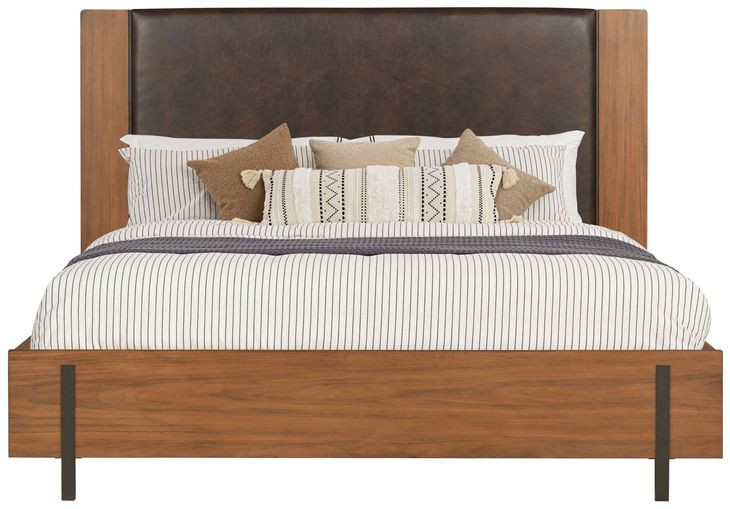 Lincoln Warm Walnut and Rich Brown Queen Upholstered Platform Bed with USB Charging and LED
