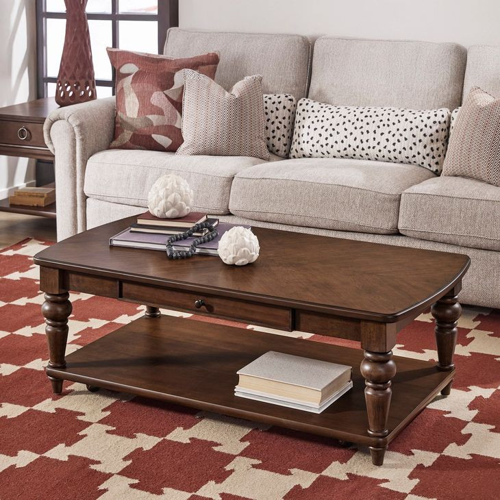 Bellevue Whiskey Brown Rectangular Coffee Table with Casters