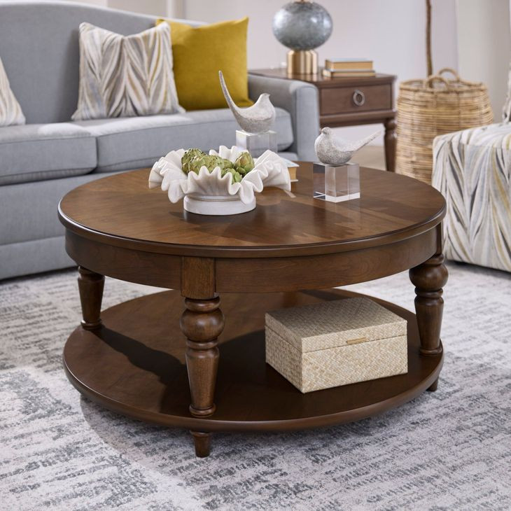 Bellevue Whiskey Brown Round Occasional Table Set with Casters