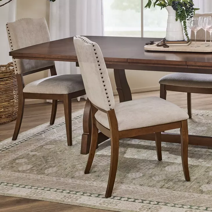 Bellevue Light Tan Performance Fabric Upholstered Dining Chair with Nailhead Trim Set of 2