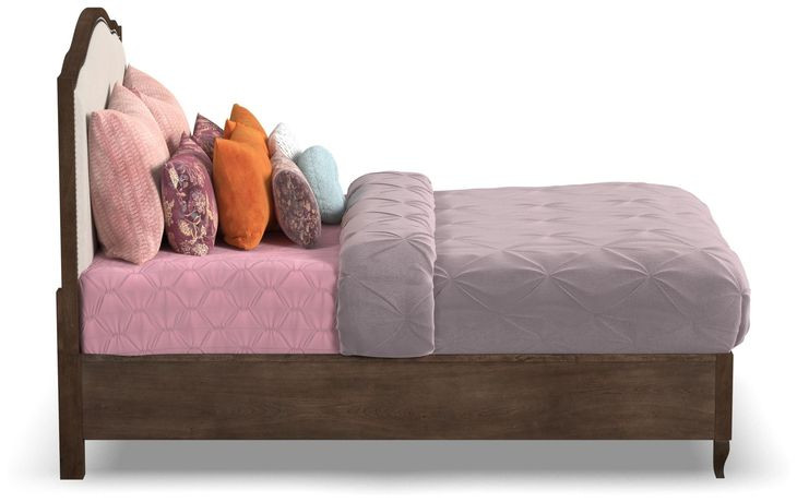 Bellevue Creamy Tan and Whiskey Brown Performance Fabric Queen Upholstered Platform Bed with Nailhead Trim
