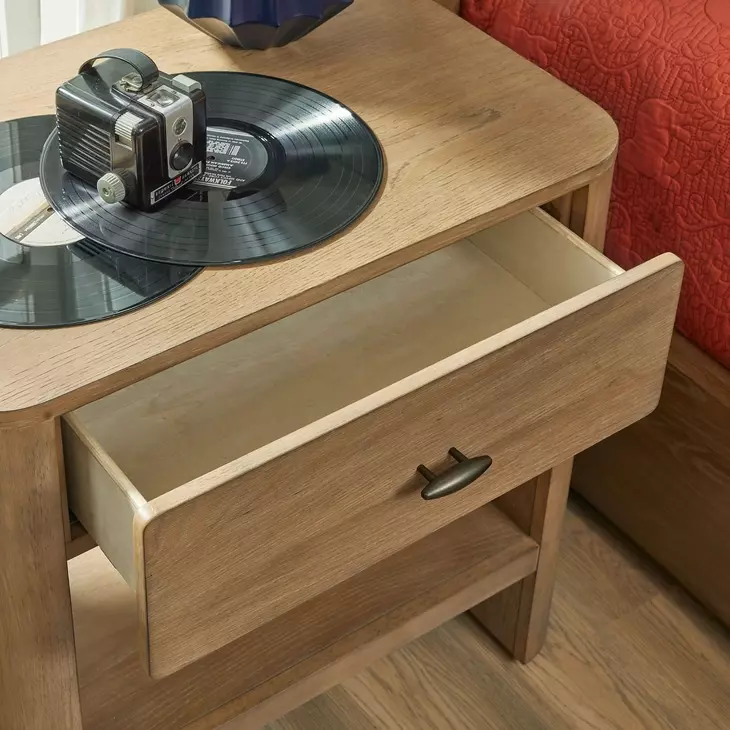 Normandy Warm Driftwood 1 Drawer Open Nightstand with USB Charging