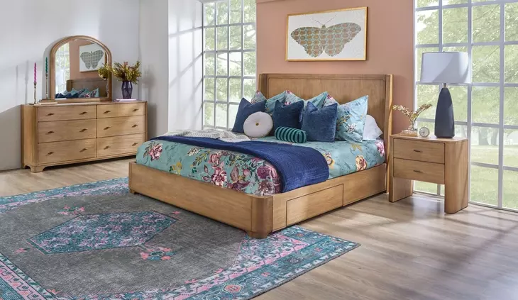 Normandy Warm Driftwood Storage Panel Bedroom Set