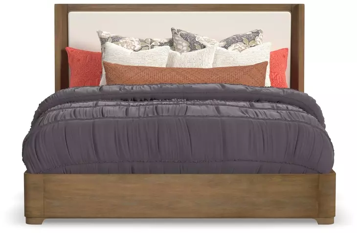 Normandy Cream and Driftwood Performance Fabric King Upholstered Panel Bed