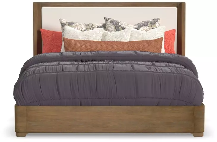 Normandy Cream and Driftwood Performance Fabric King Upholstered Storage Panel Bed