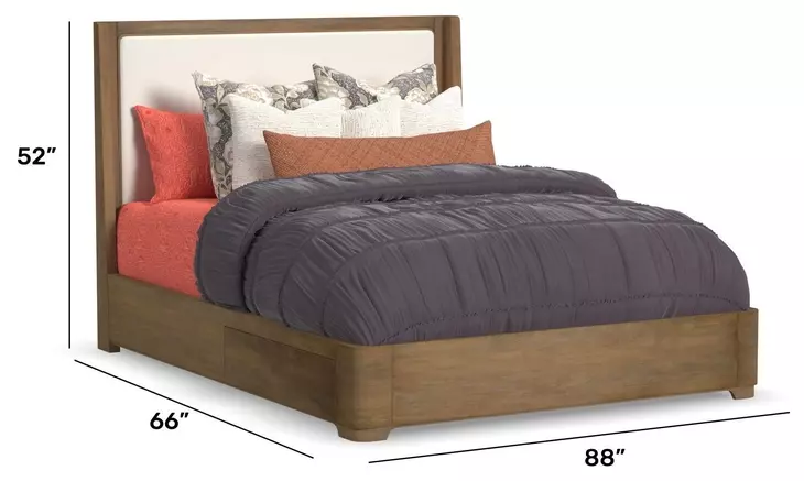 Normandy Cream and Driftwood Performance Fabric Queen Upholstered Storage Panel Bed