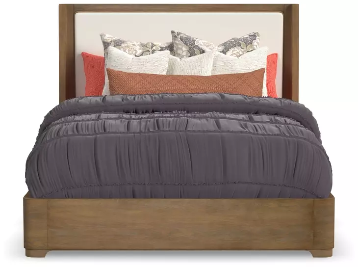Normandy Cream and Driftwood Performance Fabric Queen Upholstered Storage Panel Bed