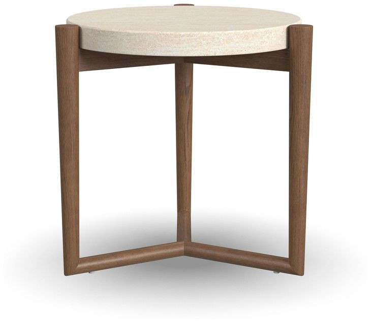Verona Medium Brown and White Round Stone Top Accent Table