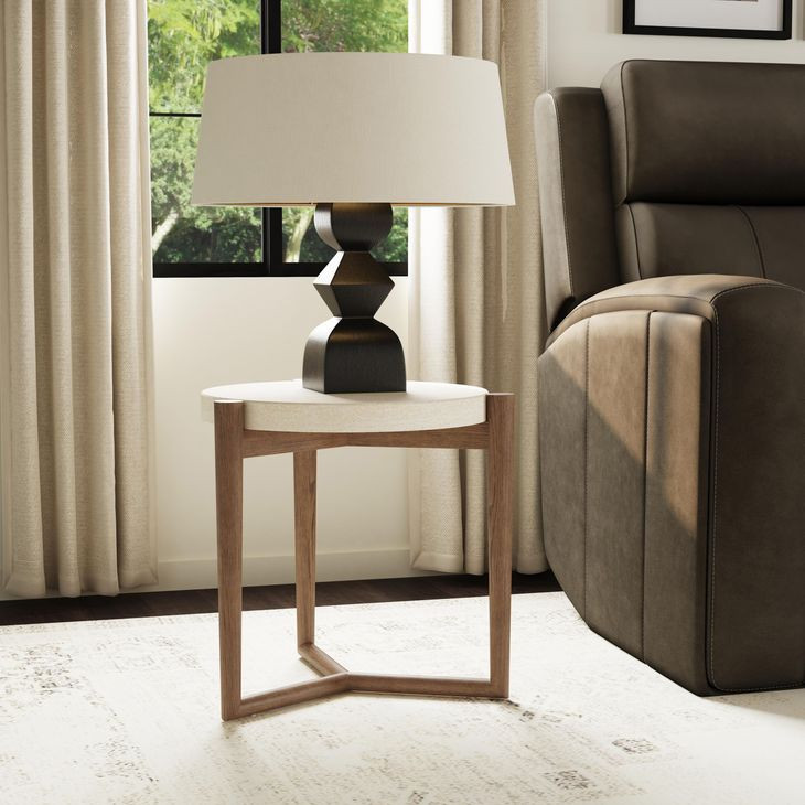 Verona Medium Brown and White Round Stone Top Accent Table