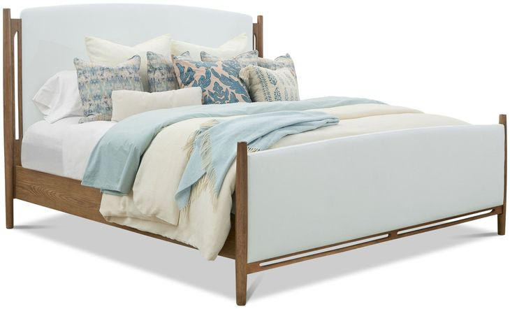 Verona Cream and Medium Brown Performance Fabric King Upholstered Panel Bed