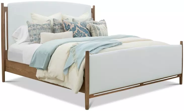 Verona Cream and Medium Brown Performance Fabric King Upholstered Panel Bed