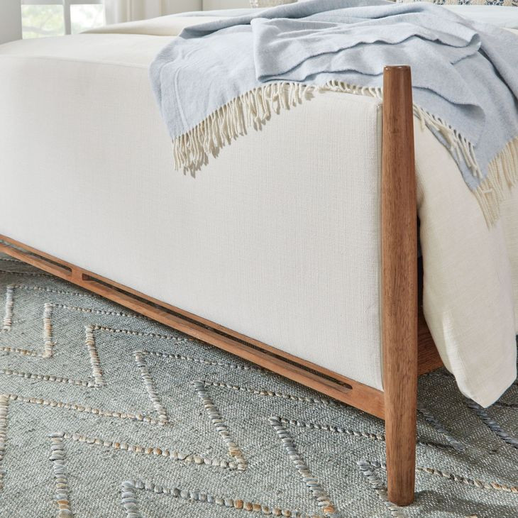 Verona Cream and Medium Brown Performance Fabric King Upholstered Panel Bed