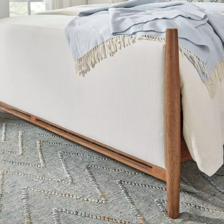 Verona Cream and Medium Brown Performance Fabric King Upholstered Panel Bed