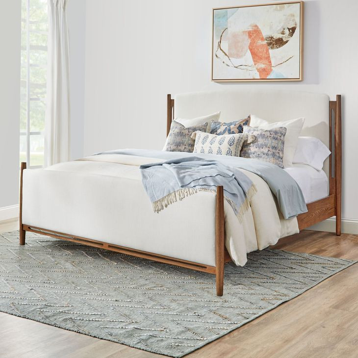 Verona Cream and Medium Brown Performance Fabric King Upholstered Panel Bed