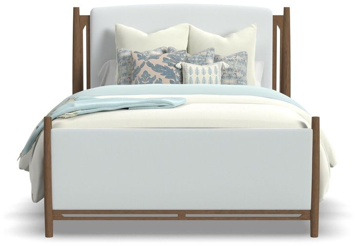 Verona Cream and Medium Brown Performance Fabric Queen Upholstered Panel Bed