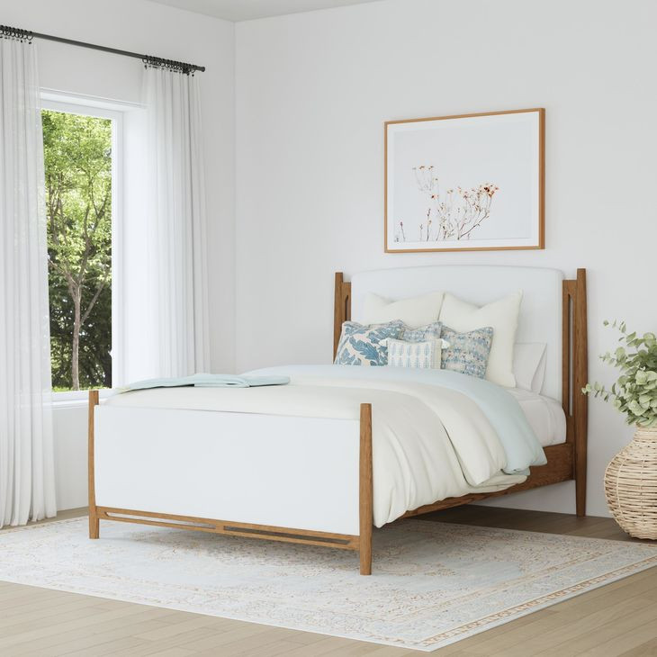 Verona Cream and Medium Brown Performance Fabric Queen Upholstered Panel Bed