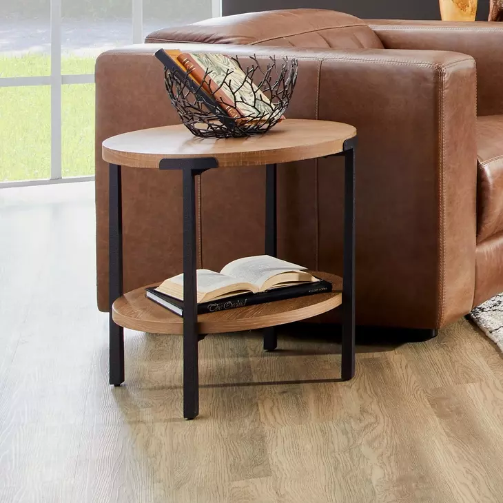 Millwork Rustic Umber and Black Round End Table
