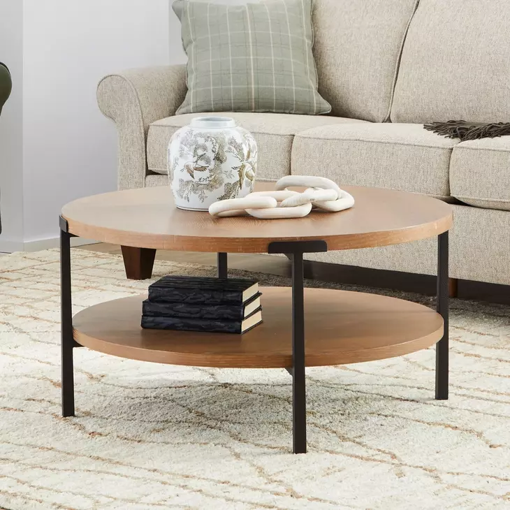Millwork Rustic Umber and Black Round Coffee Table