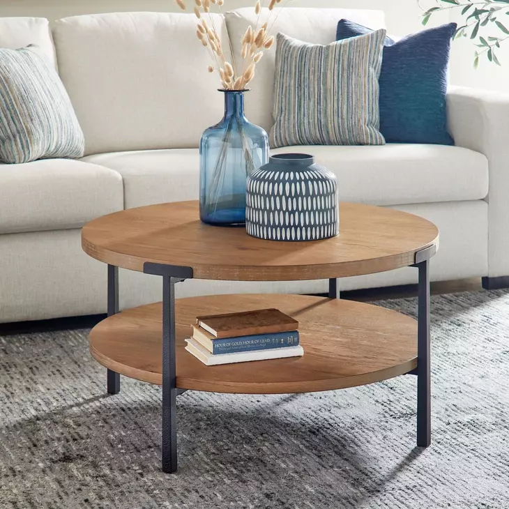Millwork Rustic Umber and Black Round Coffee Table