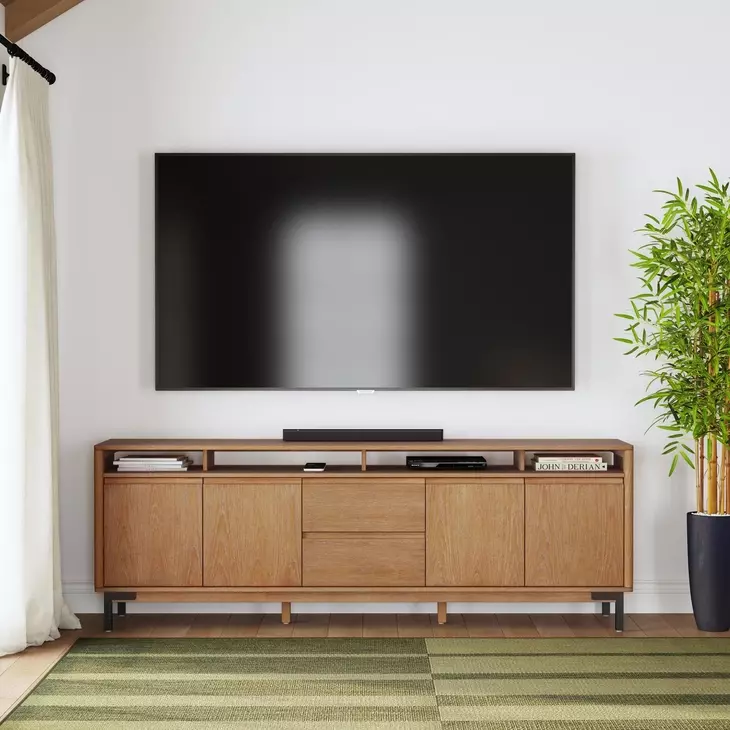 Millwork Rustic Umber and Black 92" TV Stand with USB Charging