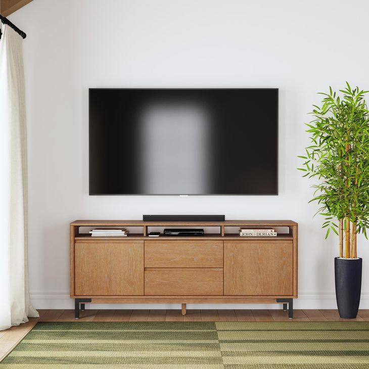 Millwork Rustic Umber and Black 76" TV Stand with USB Charging