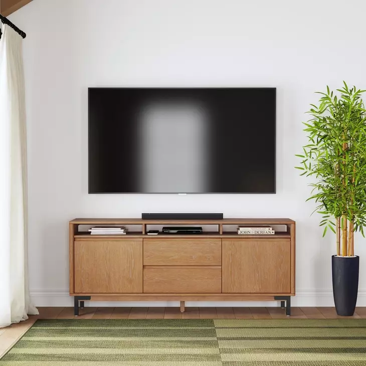 Millwork Rustic Umber and Black 76" TV Stand with USB Charging