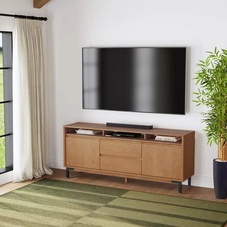 Millwork Rustic Umber and Black 76" TV Stand with USB Charging