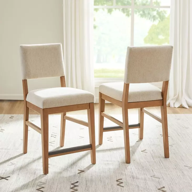 Millwork Off White Performance Fabric Upholstered Counter Height Chair Set of 2