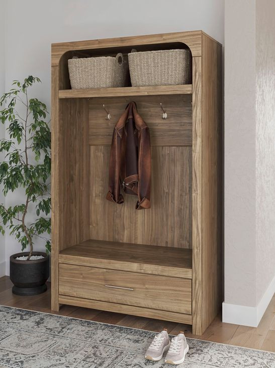 Dovander Warm Brown Hall Tree with Storage Bench