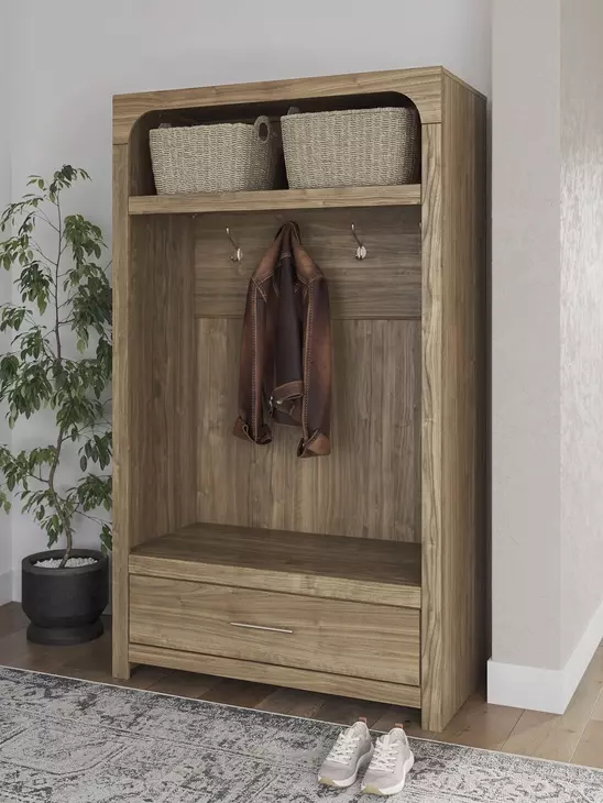 Dovander Warm Brown Hall Tree with Storage Bench