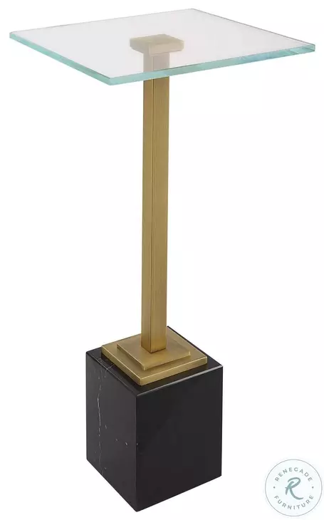 W23019 Brushed Brass And Black Tempered Glass Top Martini Table