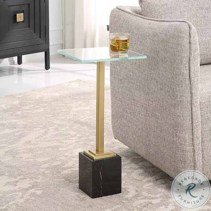 W23019 Brushed Brass And Black Tempered Glass Top Martini Table