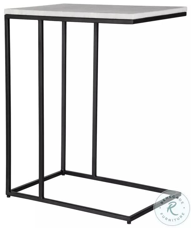 W23026 White And Black Morwad Honed Marble Top Accent Table