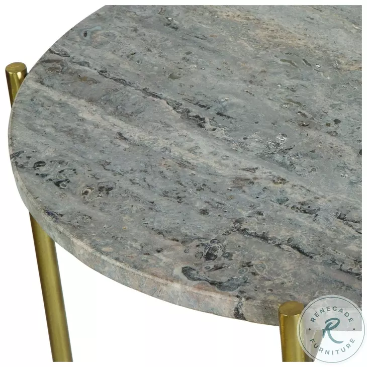 W-23027 Dark Travertine And Gold Accent Table