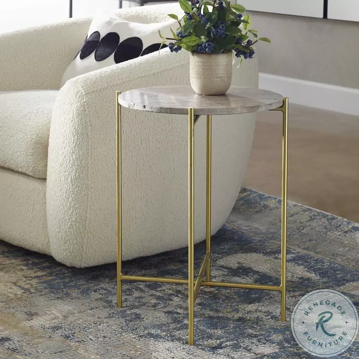 W-23027 Dark Travertine And Gold Accent Table