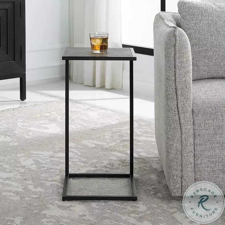 W-23028 Gray And Antique Black Shagreen Top Accent Table