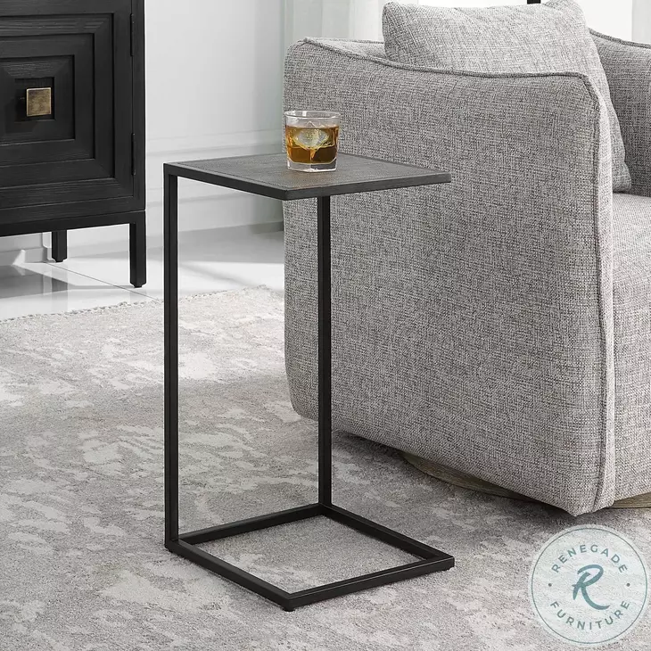W-23028 Gray And Antique Black Shagreen Top Accent Table