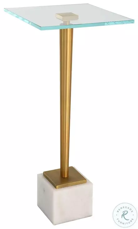 W-23029 Brass And White Tempered Glass Top Accent Table
