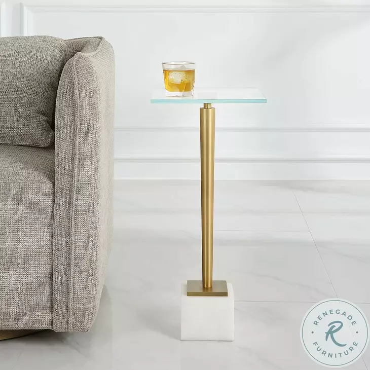 W-23029 Brass And White Tempered Glass Top Accent Table