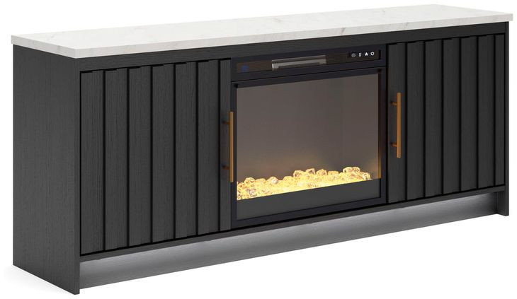 Cadmori Matte Black and White 63" TV Stand with 6 Level Temperature Electric Fireplace
